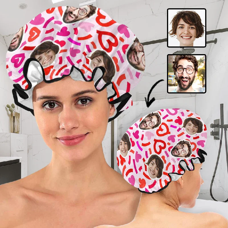 Beautiful Romance Custom Face Shower Cap Pink Waterproof Hat Valentine's Day Gifts
