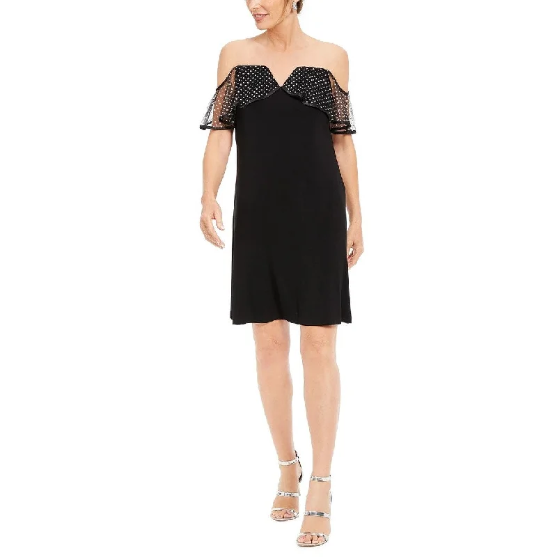 British Style MSK Women's Illusion-Mesh Off-The-Shoulder Dress Black Size Small