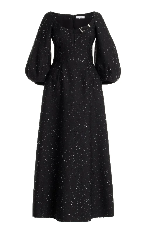 Must-have For Fashion Madyn Sequin Maxi Dress in Black Virgin Wool