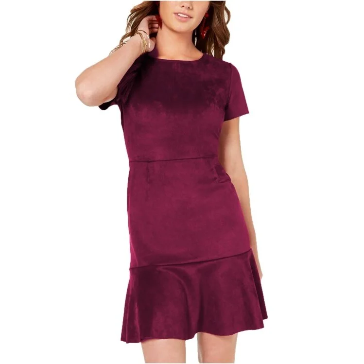 Relaxed Style Rosie Harlow Women's Faux Suede Sheath Dress Burgundy Size Large