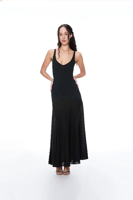 Youthful Vitality RITMO DI PERLA BLACK RUCHED MAXI DRESS