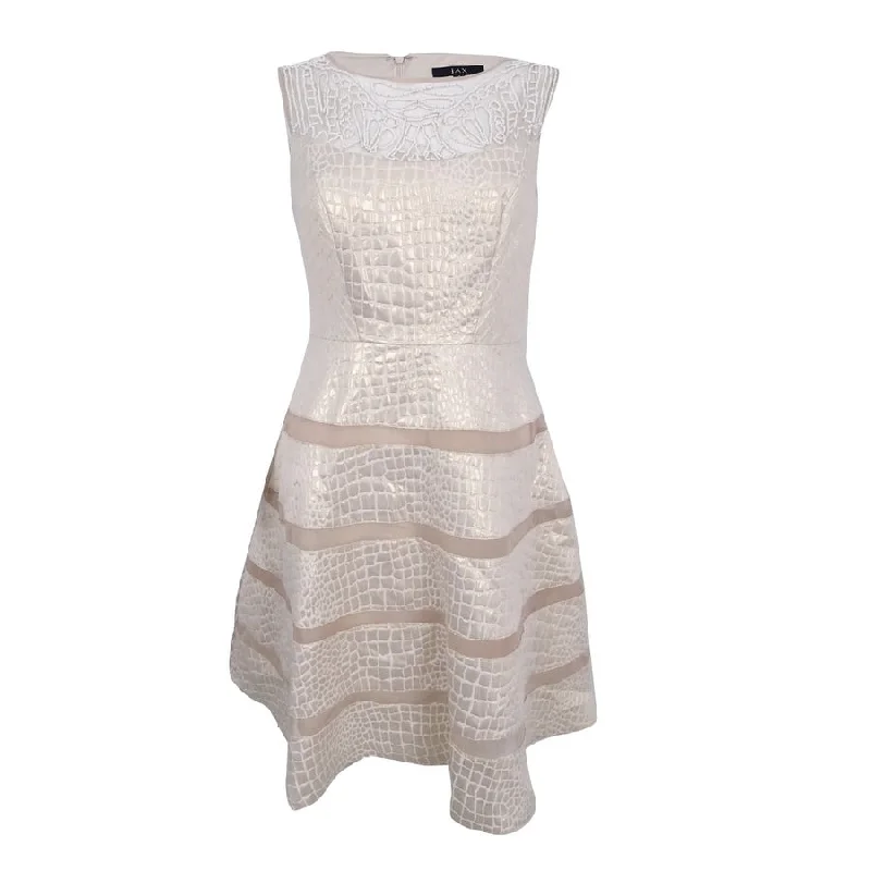 Diamond Series JAX Women's Beaded Embossed Illusion Fit & Flare Dress