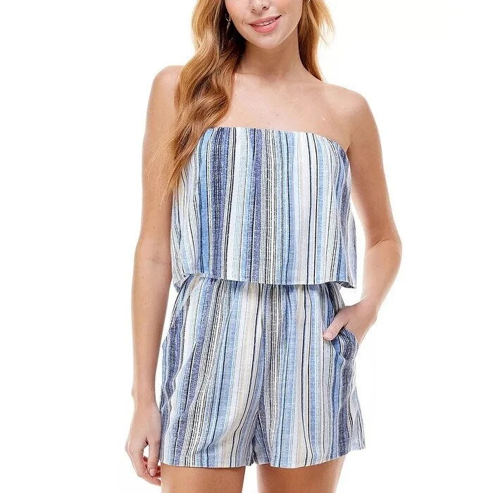Lounge Chic Be Bop Juniors' Striped Popover Romper Navy Size Extra Large - X-Large