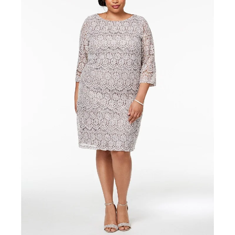 Sporty Wear Jessica Howard Women's Plus Size Sequined Lace Shift Dress Dark Beige Size 20 Sporty Wear Jessica Howard Women's Plus Size Sequined Lace Shift Dress Dark Beige Size 20