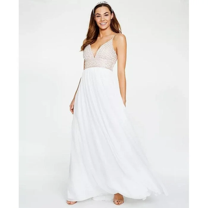 Chic Lounge Say Yes To The Prom Juniors' Beaded-Bodice Chiffon Gown White Size 5