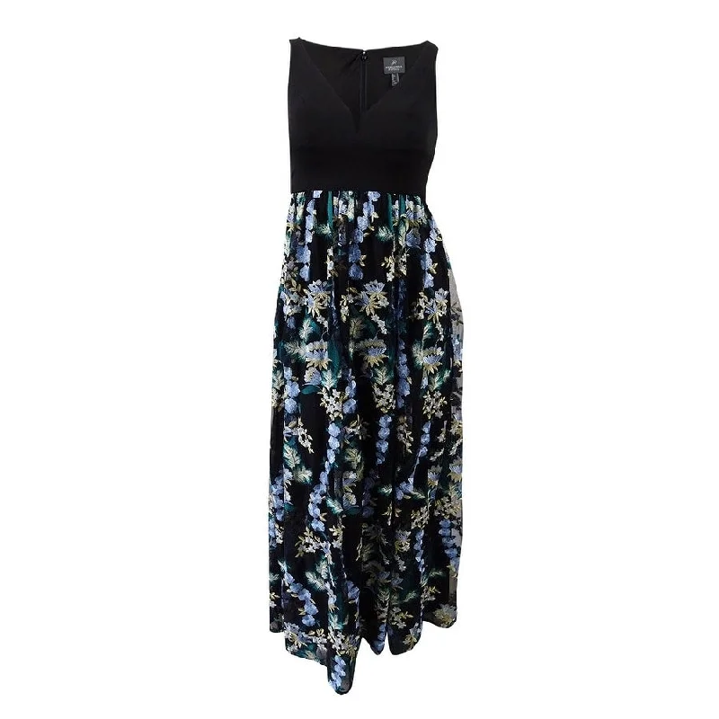 Noble Temperament Adrianna Papell Women's Embroidered Mesh Gown (8, Blue Multi)