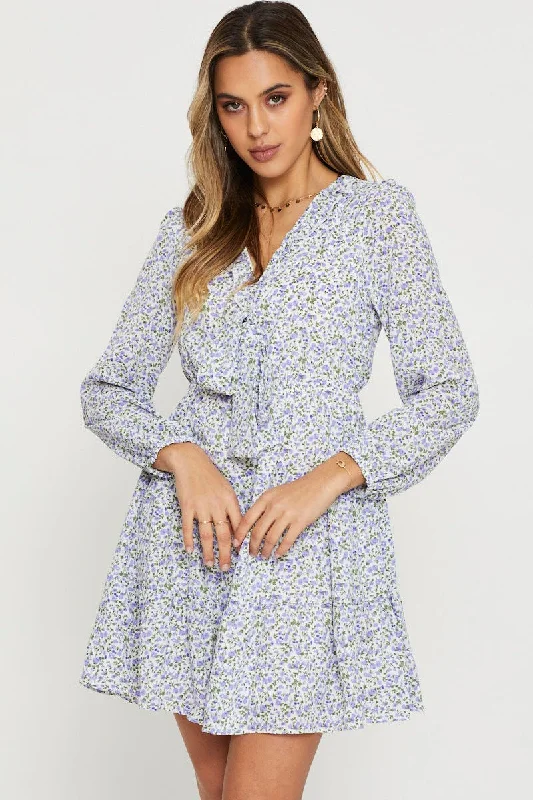 Comfortable Fashion Looks Print Mini Dress Long Sleeve
