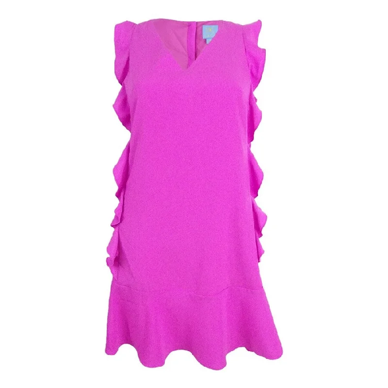 Denim Design CeCe Women's Harper Ruffled V-Neck Dress (0, Peony Rush)