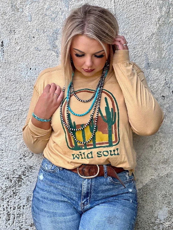 Sports Style Wild Soul On Mustard Long Sleeve Tee