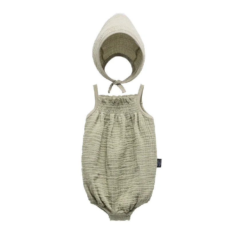 Comfortable And Casual Khaki Bodysuit & Cap Set