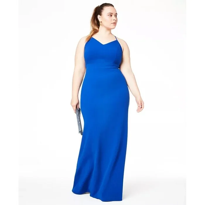Layered Style B Darlin Women's Trendy Plus Lace Back Gown Blue Size 24