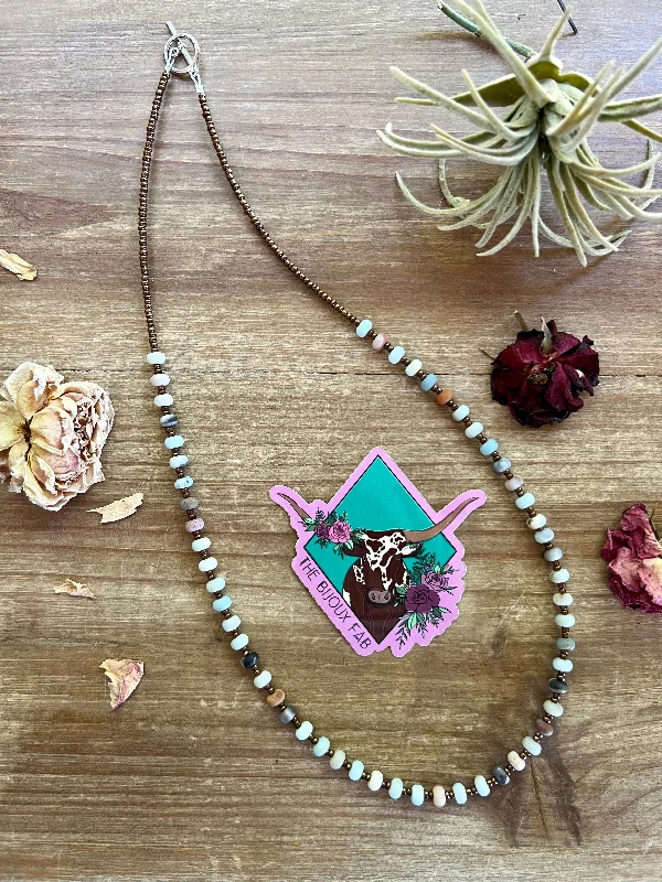Playful Style 24 inch faceted amazonite beaded necklace fall collection