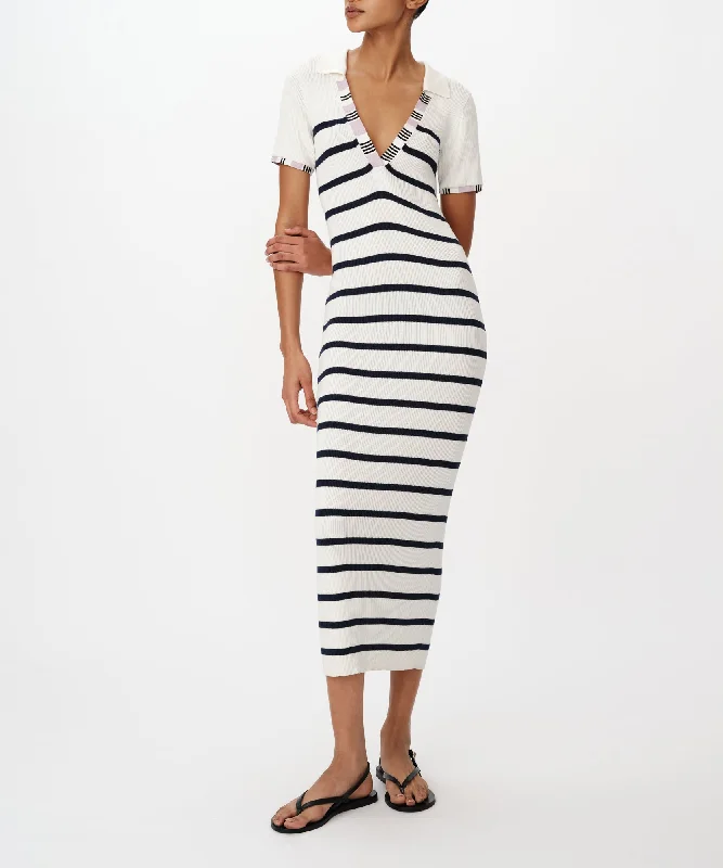 Fashionable Items Cotton Silk Blend Striped Sleeveless Split Collar Dress - White-Midnight Fashionable Items Cotton Silk Blend Striped Sleeveless Split Collar Dress - White-Midnight