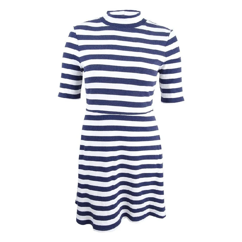 Warm And Comfortable Maison Jules Women's Striped Fit & Flare Dress (XL, Blue Note)