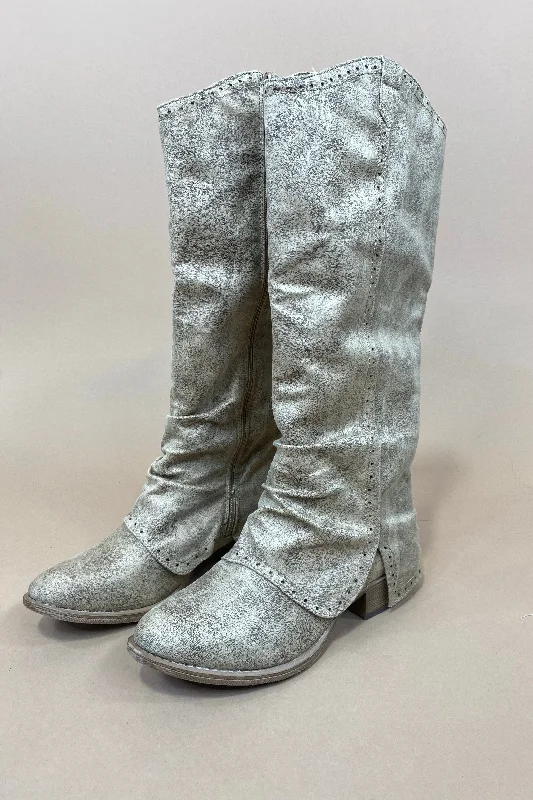 Embroidered Letters Giddy Up- Cream Tall Western Boots