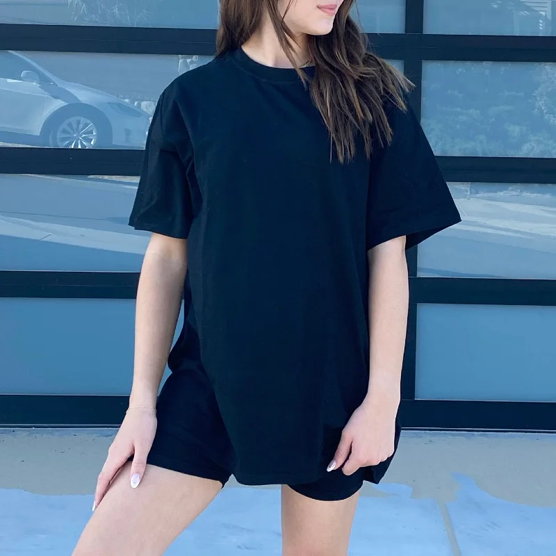 High Street Style Girl On The Go Oversized Tee And Biker Shorts Set