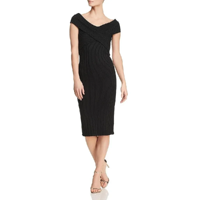 Soft Textures Michael Kors Women's Ribbed Crossover Collar Midi Dress Black Size Extra Large - X-Large Soft Textures Michael Kors Women's Ribbed Crossover Collar Midi Dress Black Size Extra Large - X-Large