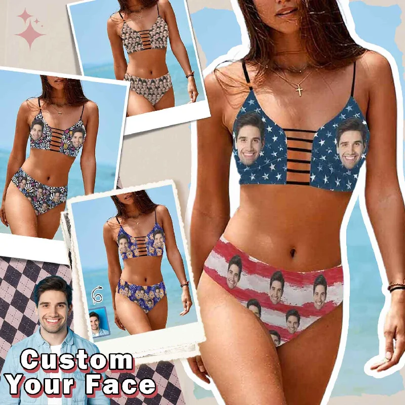 Fresh And Natural Custom Face American Flag Tie Cutout Bikini Set Personalized Low Waisted Bikini Swimsuit Beach Outfits Fresh And Natural Custom Face American Flag Tie Cutout Bikini Set Personalized Low Waisted Bikini Swimsuit Beach Outfits
