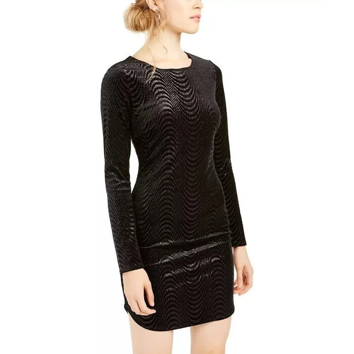 Cozy Sweaters Sequin Hearts Juniors' Wavy Shimmer Velvet Dress Black Size 5