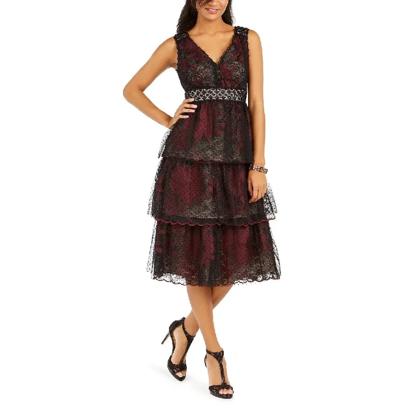 Cozy Shirts Taylor Women's Dresses Tiered Lace Midi Dress Black Size 12