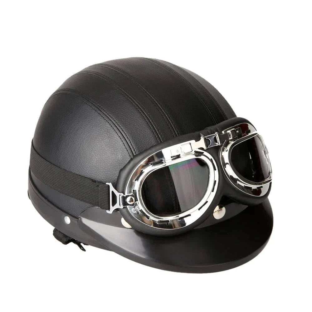 Sweet Girl Motorcycle Scooter Open Face Half Leather Helmet with Visor UV Goggles Retro Vintage Style 54-60cm Sweet Girl Motorcycle Scooter Open Face Half Leather Helmet with Visor UV Goggles Retro Vintage Style 54-60cm