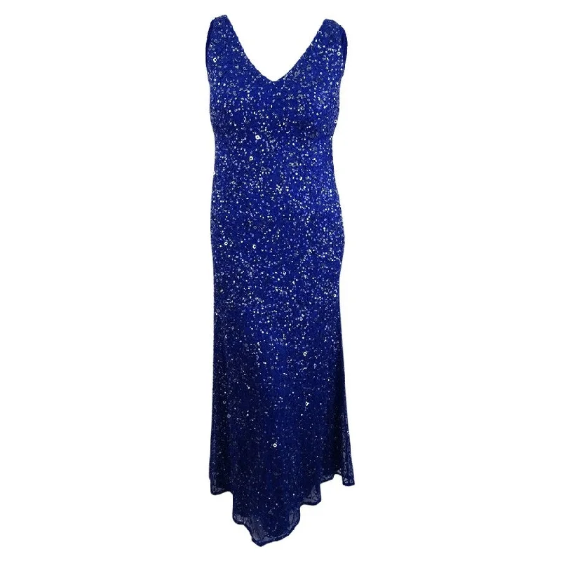 Casual Elegance Adrianna Papell Women's Beaded Open-Back Fishtail Gown