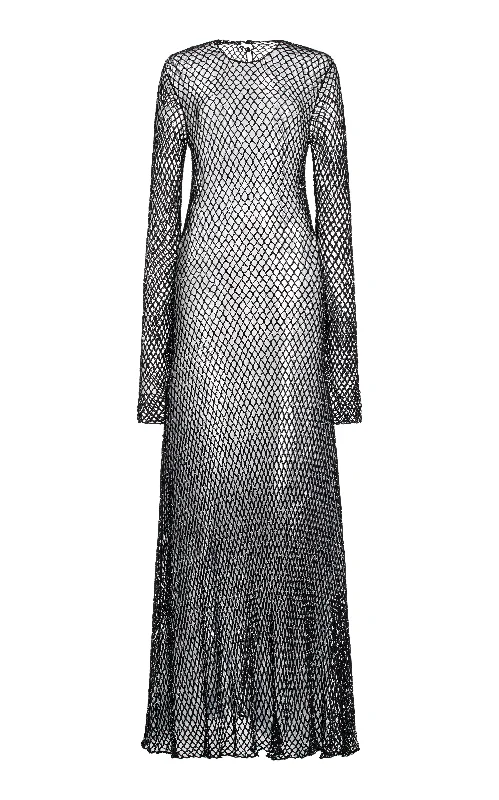 Casual Chic Xavier Crochet Maxi Dress in Black Beaded Cashmere
