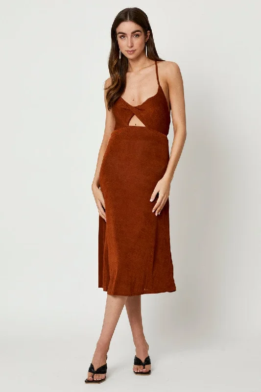 Sports Design Brown Cut Out Slip Dress