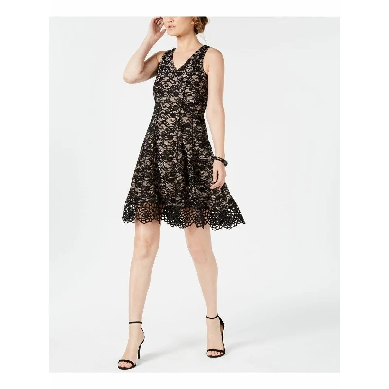 Minimal Comfort Donna Ricco Women's Black Lace Fit + Flare Dress Size 8"