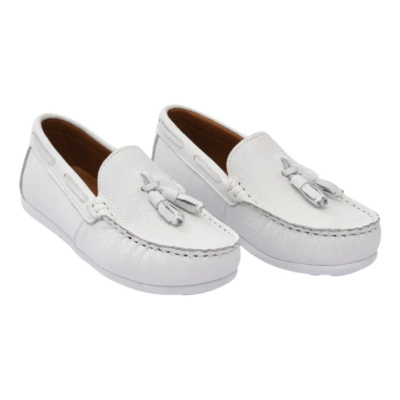 Versatile Items White Leather Tassel Loafers