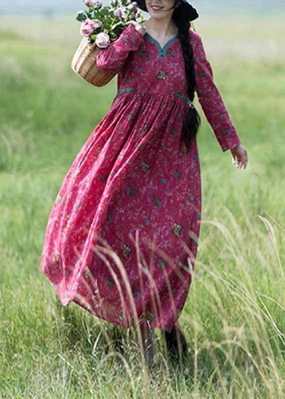 Cozy Chic Wear Style Patchwork Spring quilting dresses Red Print Dress