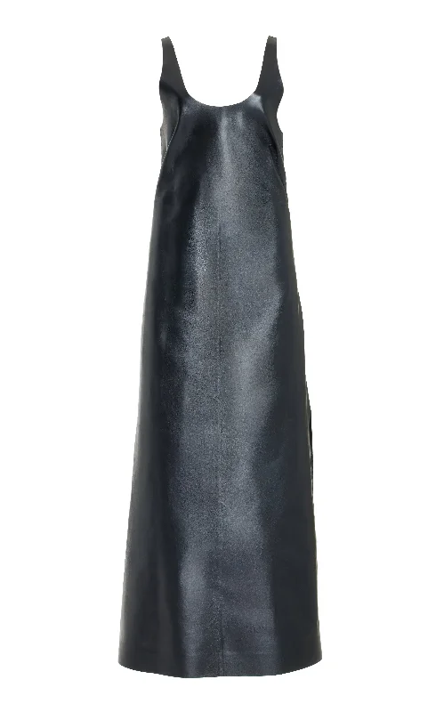 Simple Design Ellson Maxi Dress in Black Metallic Nappa Leather