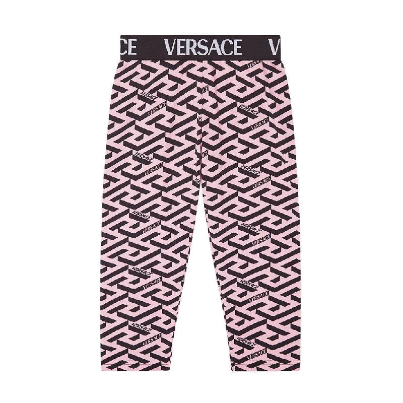 Nightclub Style Pink La Greca Print Leggings