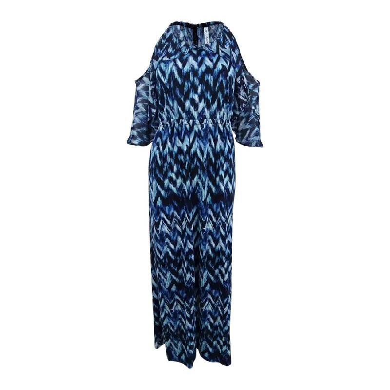 British Style NY Collection Women's Off-The-Shoulder Maxi Dress (S, Blue Rainy)