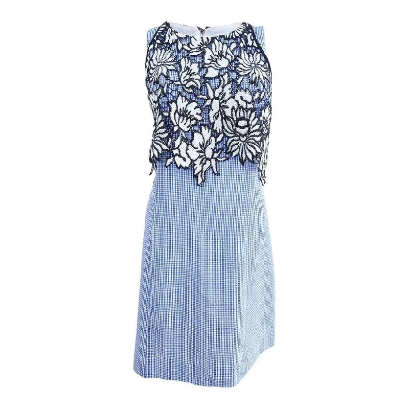 Goddess Outfit Nicole Miller Women's A-line Gingham Lace Popover Dress (10, Blue/White)