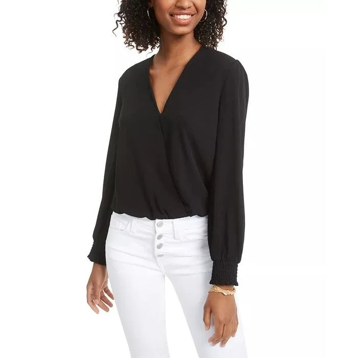 Light Fit Material Girl Junior's Surplice Bodysuit Black Size Large