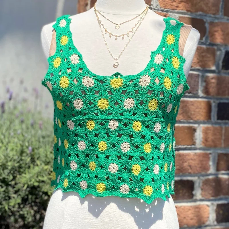 Fashionable Items Summer Fun Crochet Knit Top Green