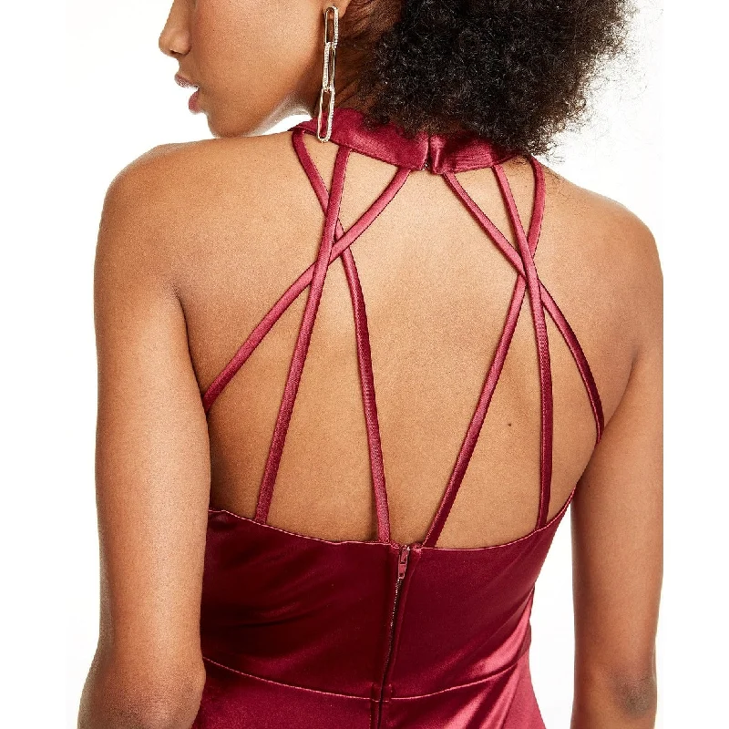 Versatile Outfits Crystal Doll Junior's Strappy Satin Halter Dress Wine Size 3