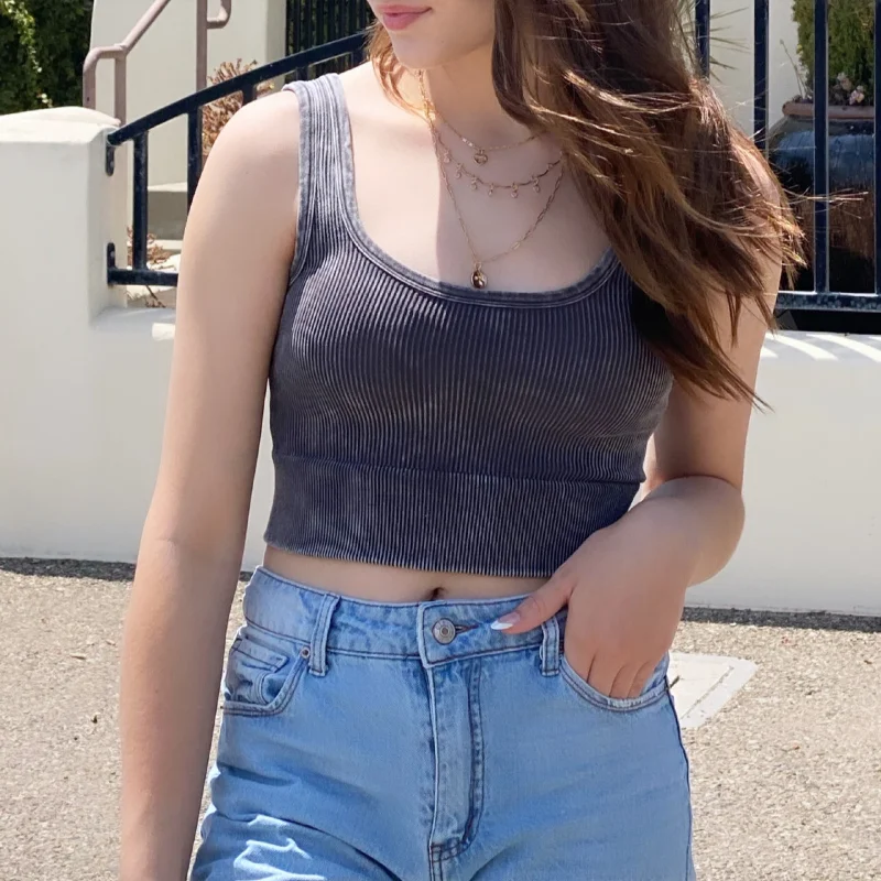 Street Charm Where Have You Been Ribbed Crop Top Ash Grey