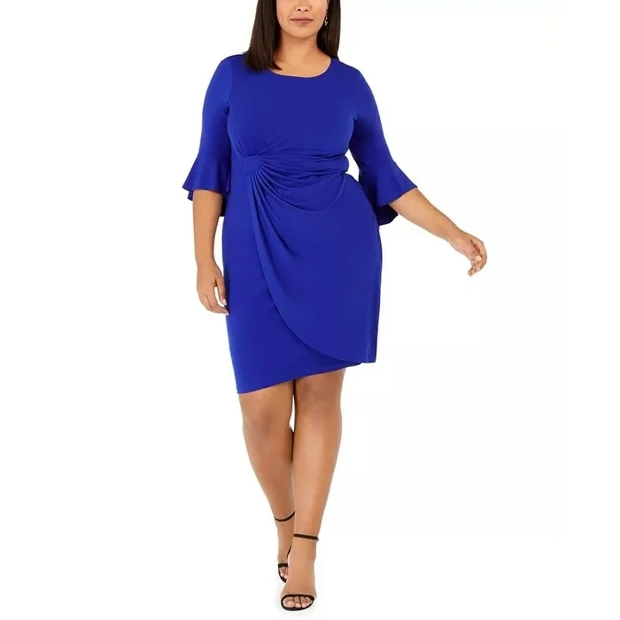 Everyday Outfits Connected Women's Plus Size Ruffled Faux-Wrap Dress Navy Size 20
