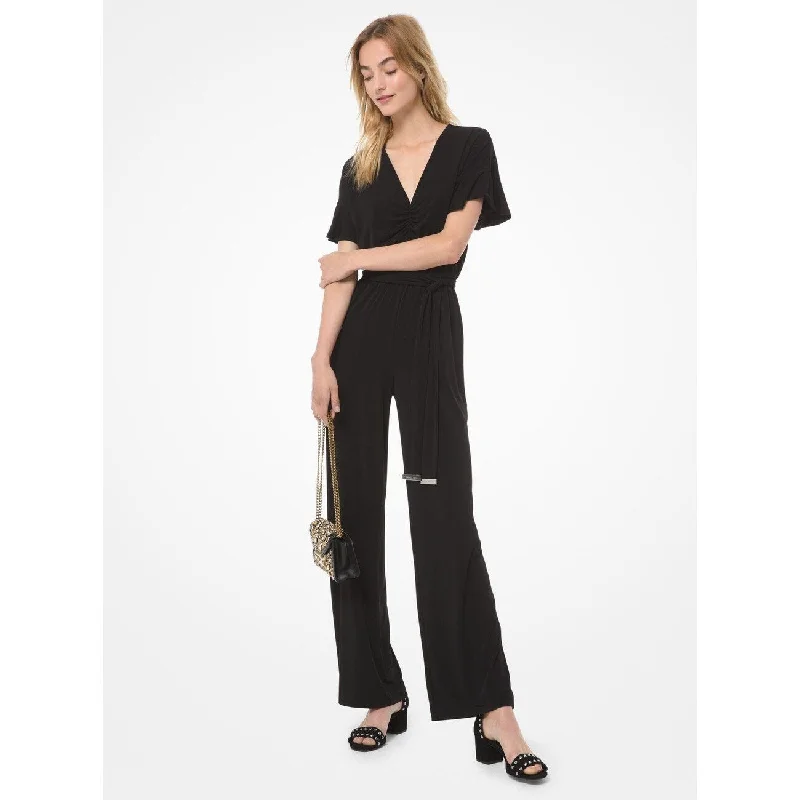 Soft Touch Michael Kors Women's Matte-Jersey Flutter-Sleeve Jumpsuit Black Size Extra Small - X-Small Soft Touch Michael Kors Women's Matte-Jersey Flutter-Sleeve Jumpsuit Black Size Extra Small - X-Small