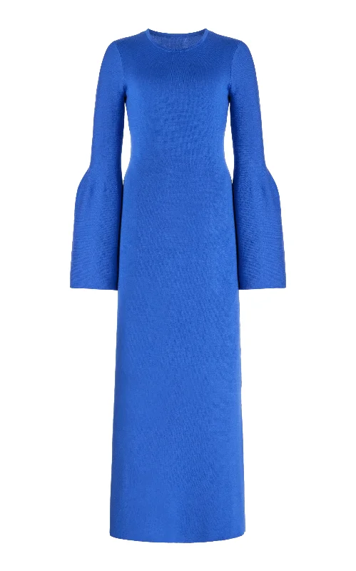 Cool Summer Palanco Knit Midi Dress in Sapphire Merino Wool Cashmere