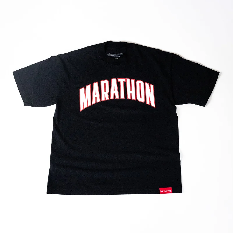 Simple Style Marathon Varsity T-shirt - Black/White