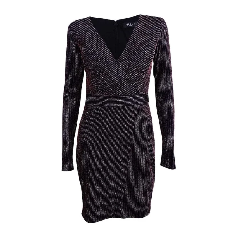 Elegant Wear Guess Women's Metallic Striped Faux-Wrap Dress