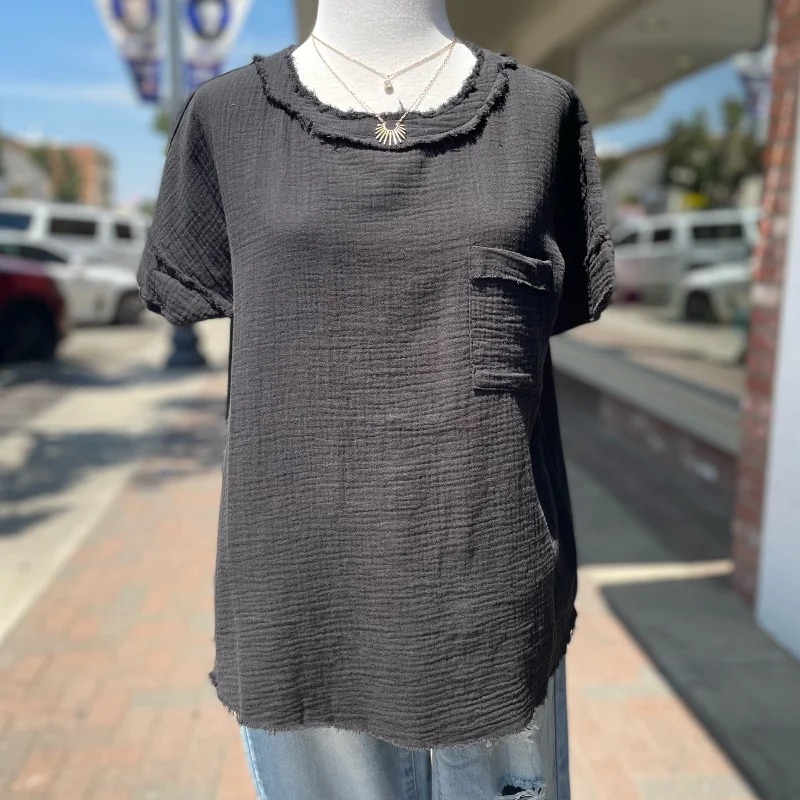 Lazy Style Breezy Bilss Raw Edge Boat Neck Top