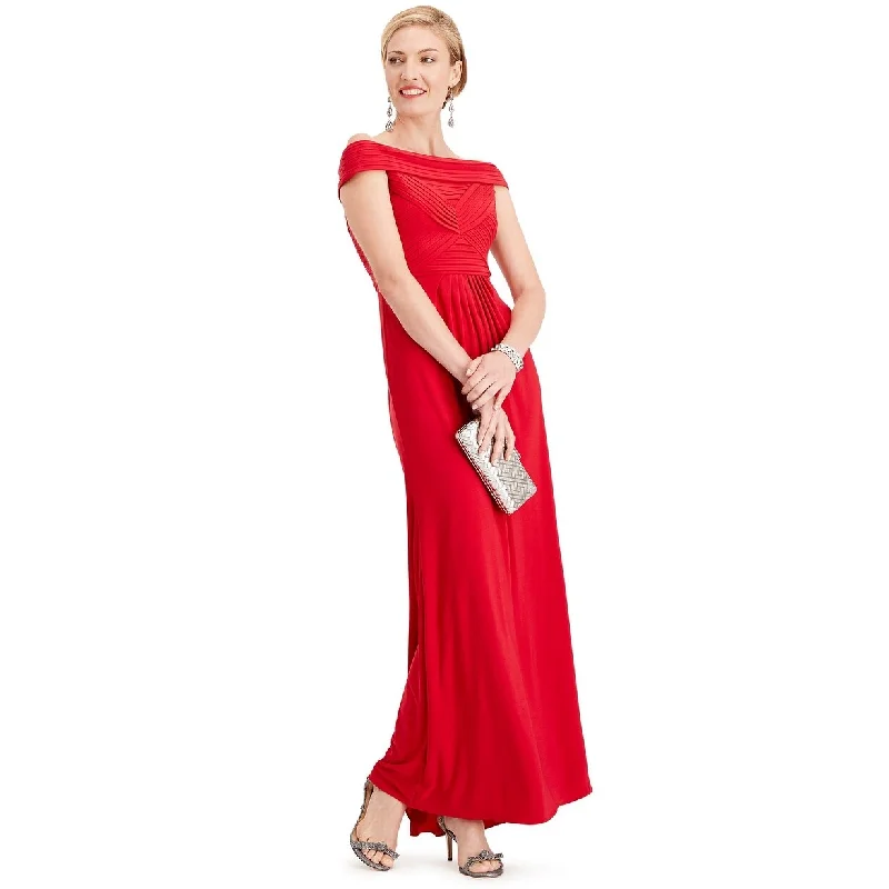 Weekend Comfort Adrianna Papell Women's Pintuck Off-The-Shoulder Gown Red Size 4