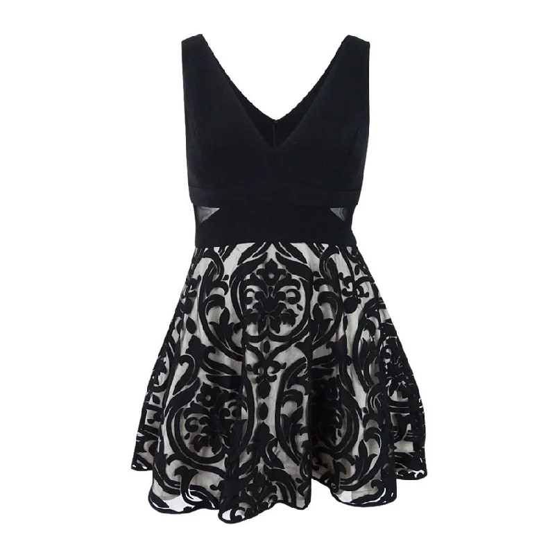 Personal Charm Xscape Women's Embroidered V-Neck Fit & Flare Dress