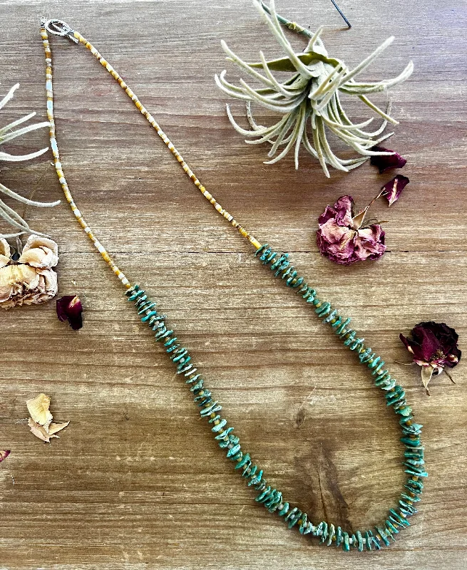 Designer Style 28 inch long green chips turquoise necklace