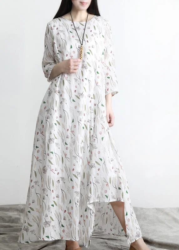 Carefree Style Unique Print asymmetrical design Linen Summer Robe Dresses