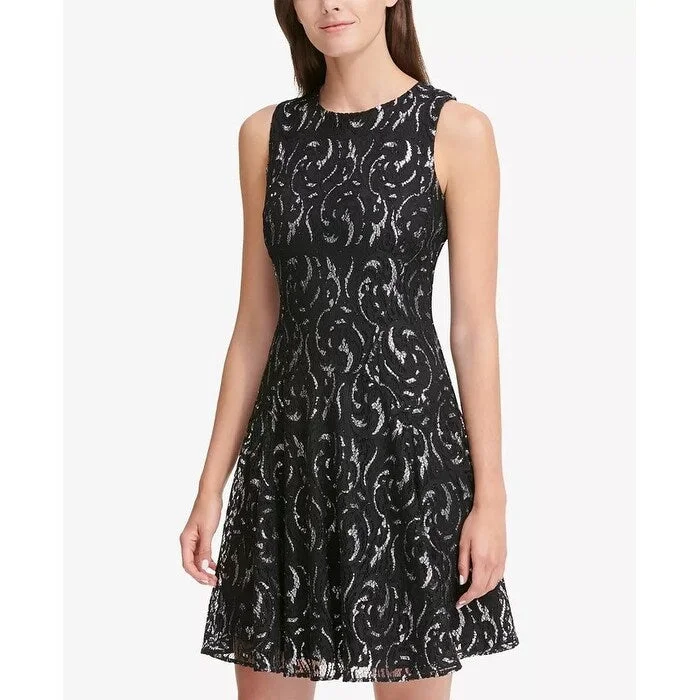 Soft Fabrics Tommy Hilfiger Women's Lace Fit & Flare Dress Silver Size 14